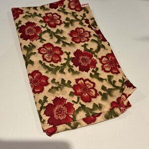 Fork art Christmas II tan background with red flowers and green vines